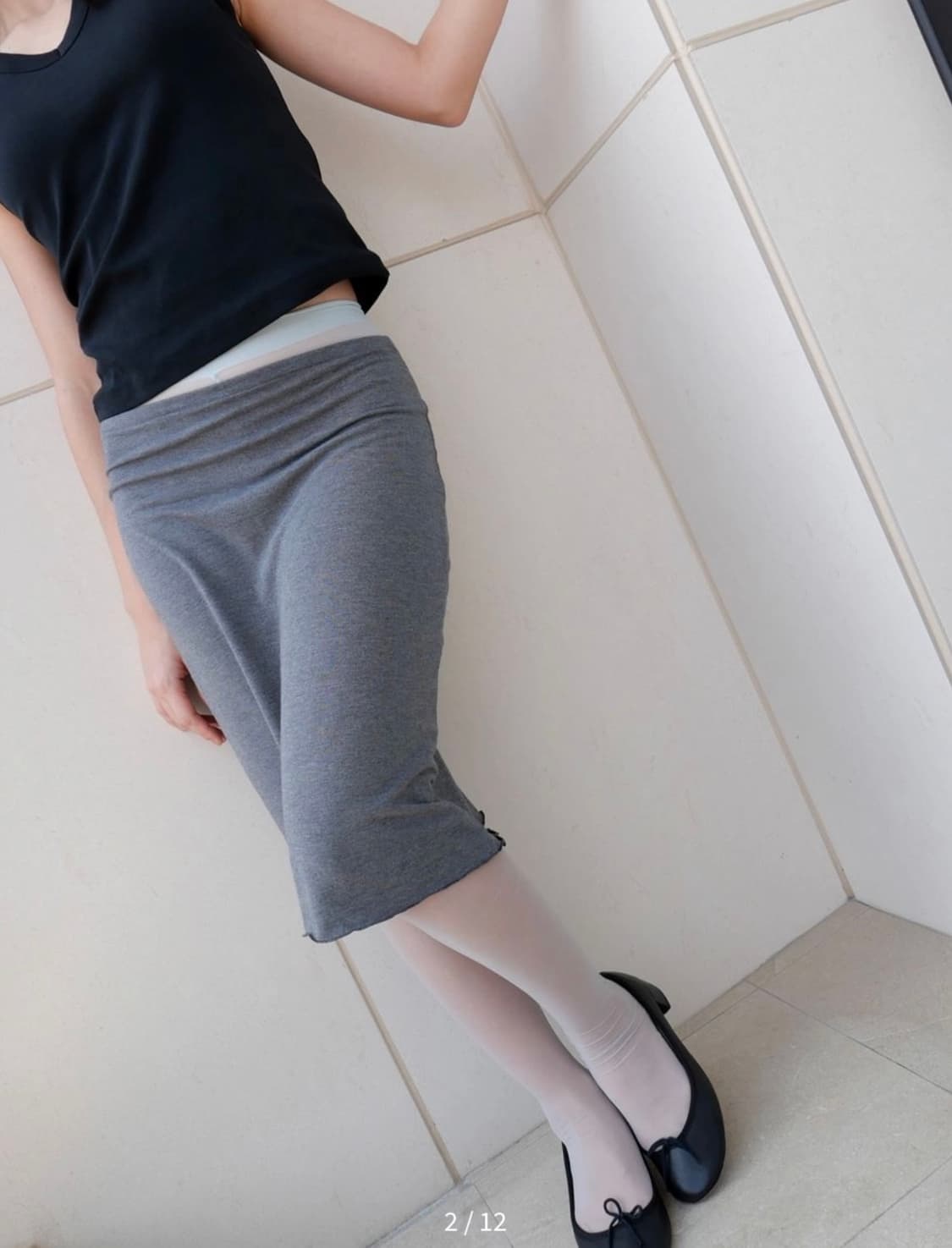 브리즈아카이브 컬 햄 미디스커트 그레이 2 상품이미지2
