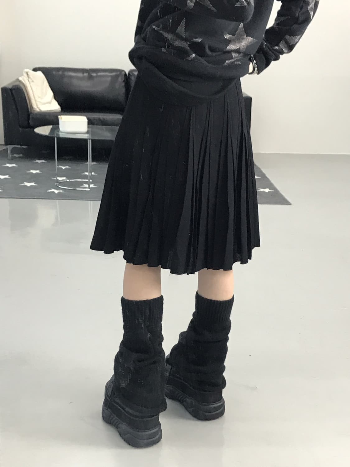 Jpn Black Pleated Midi Skirts 상품이미지2