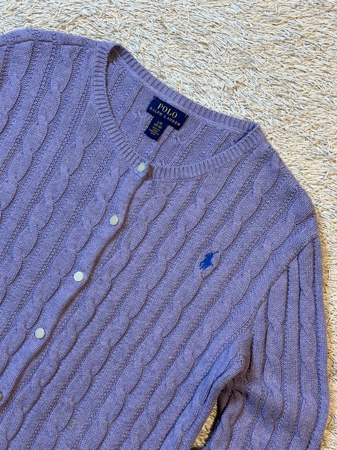 폴로 랄프로렌 걸즈 케이블 코튼 페플럼 가디건 라벤더 상품이미지2