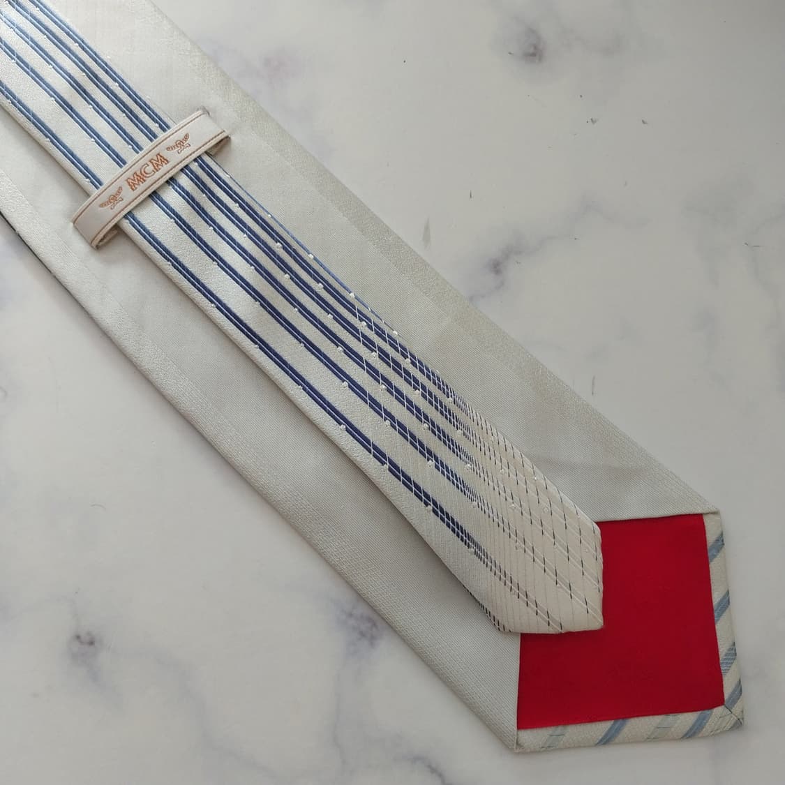 엠씨엠 실크 화이트 스트라이프 넥타이 9.5cm A+등급 K2021 상품이미지8