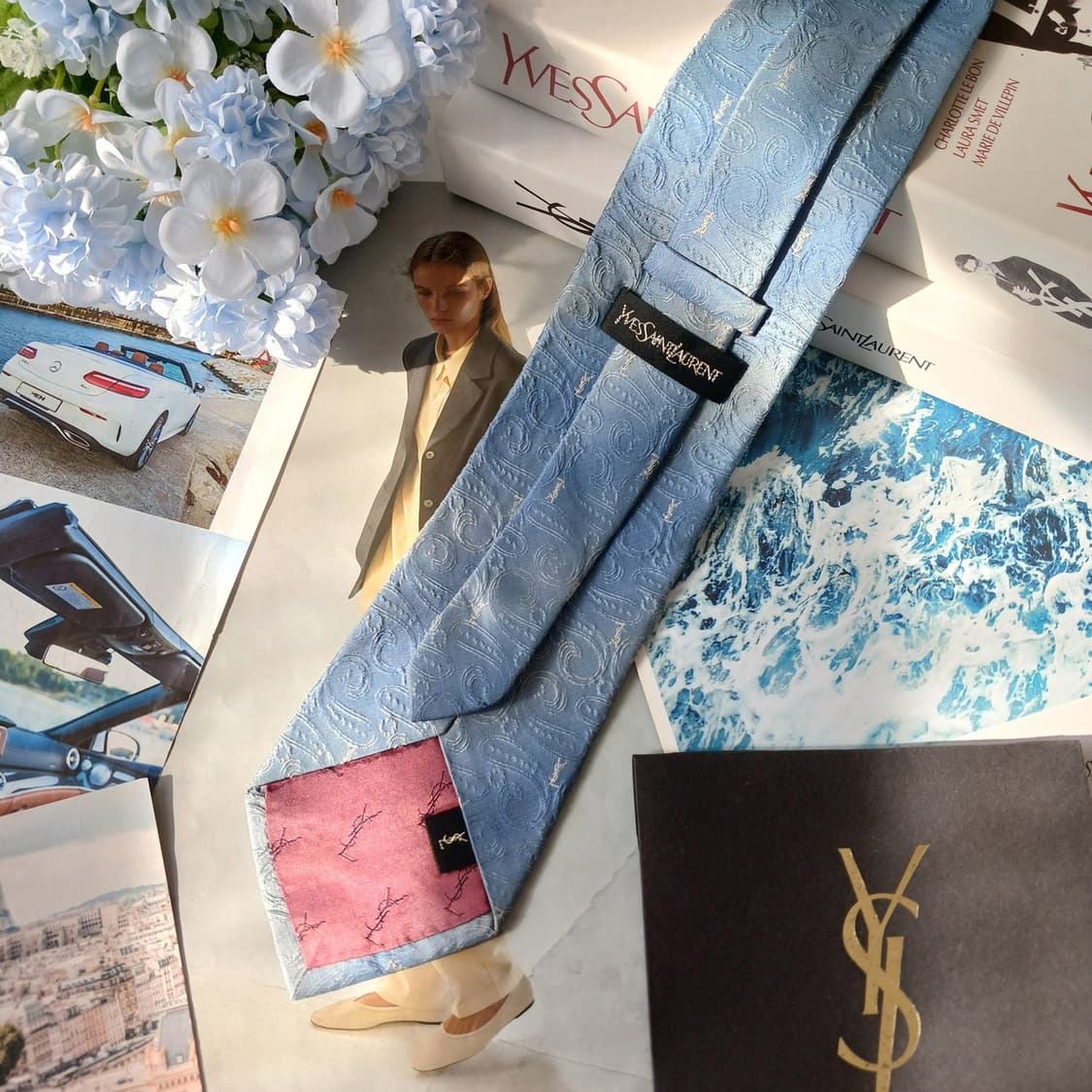 입생로랑 실크 페이즐리 자카드 넥타이 9.5cm B등급 a19712 상품이미지3