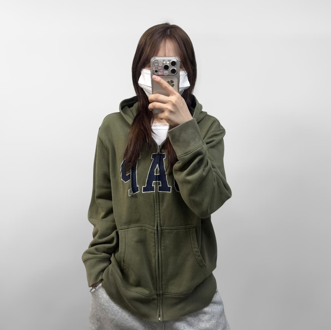 갭 Gap 스펠 로고 후드집업 카키 상품이미지1