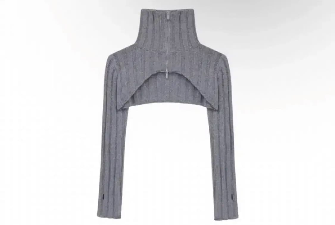 트리밍버드 하이넥 볼레로 니트 집업 그레이 상품이미지1