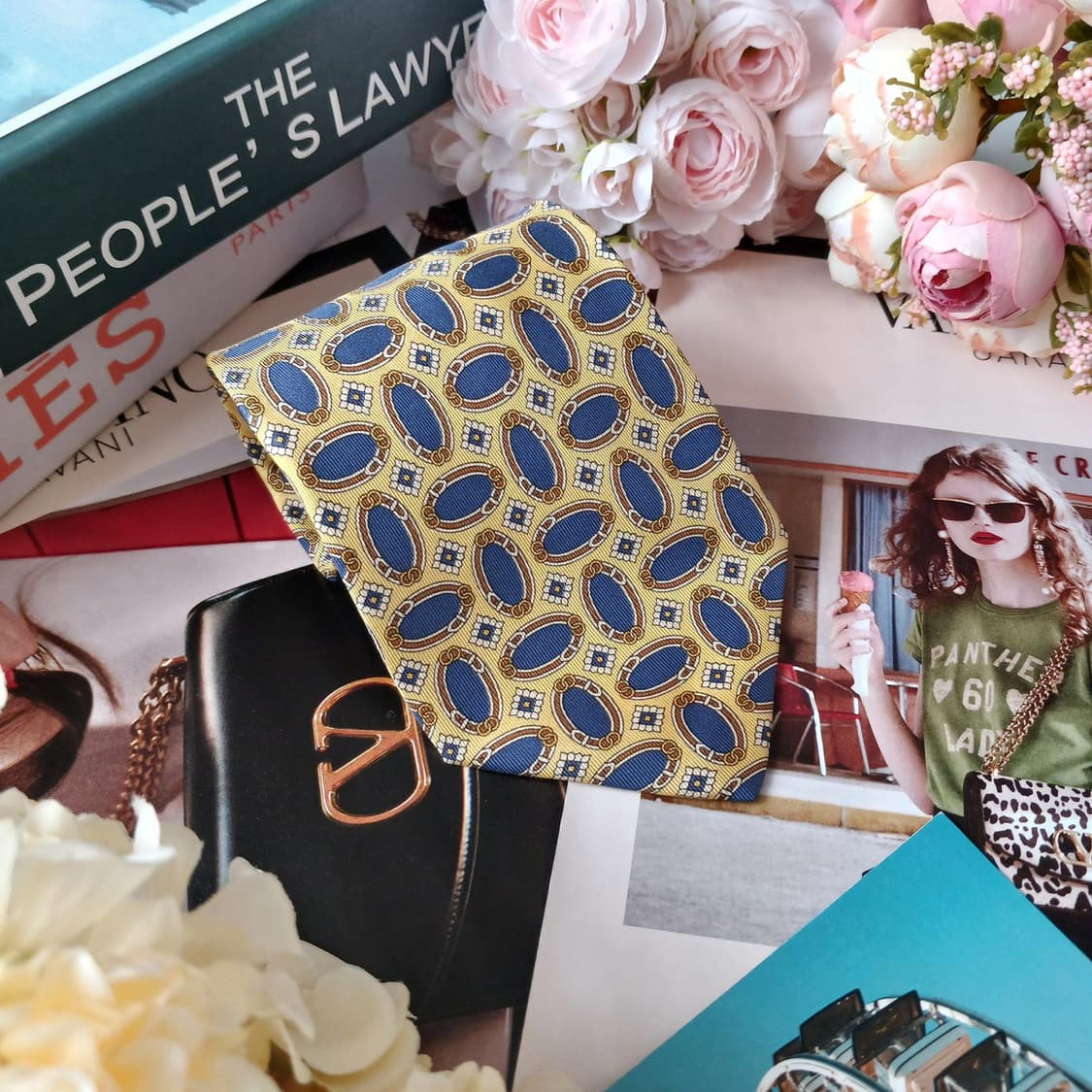 펜디 실크 옐로우 오벌 패턴 넥타이 9.2cm A+등급 G28 상품이미지4