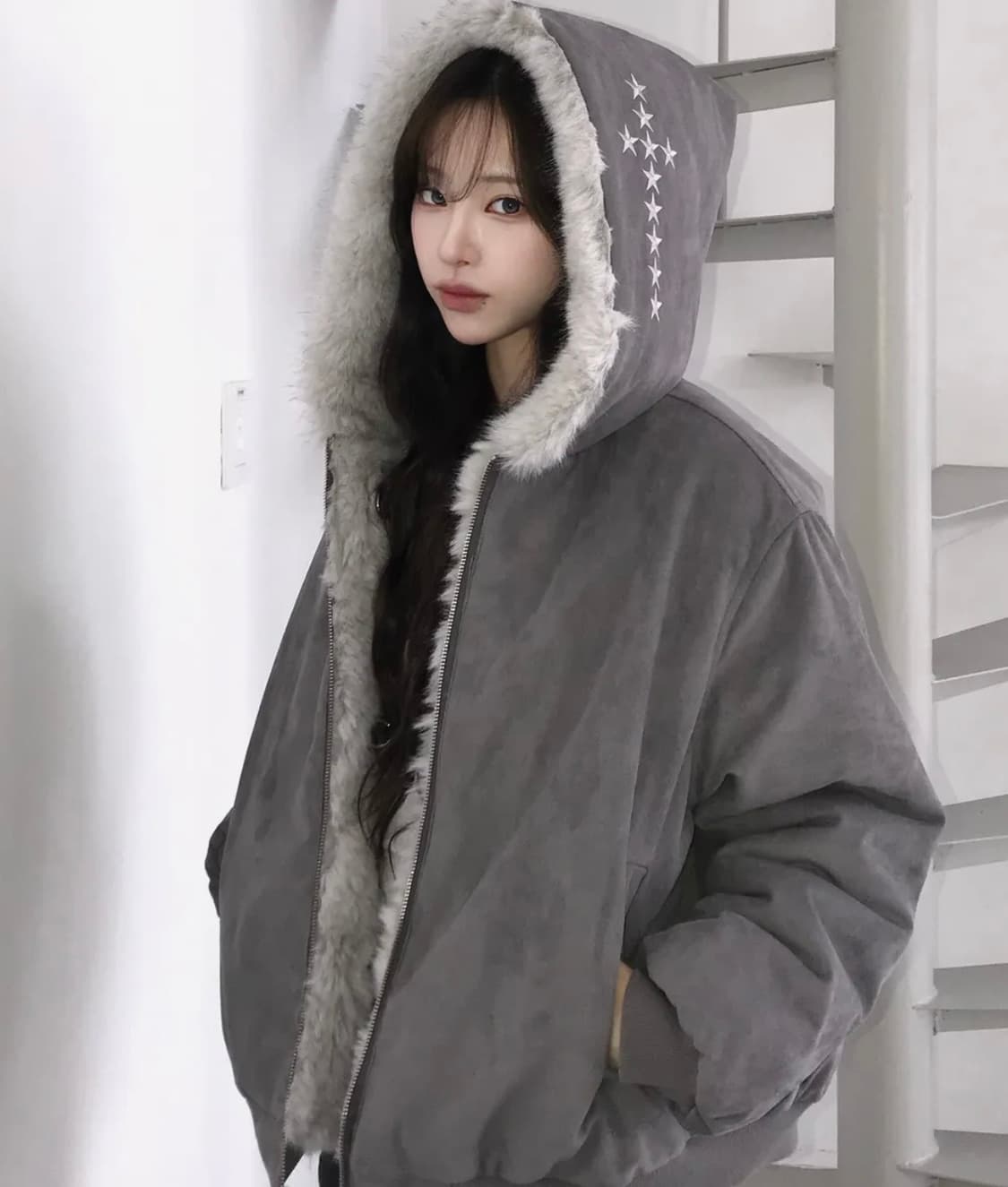 러브이즈트루 EV 리버시블 퍼 후드 그레이 상품이미지1