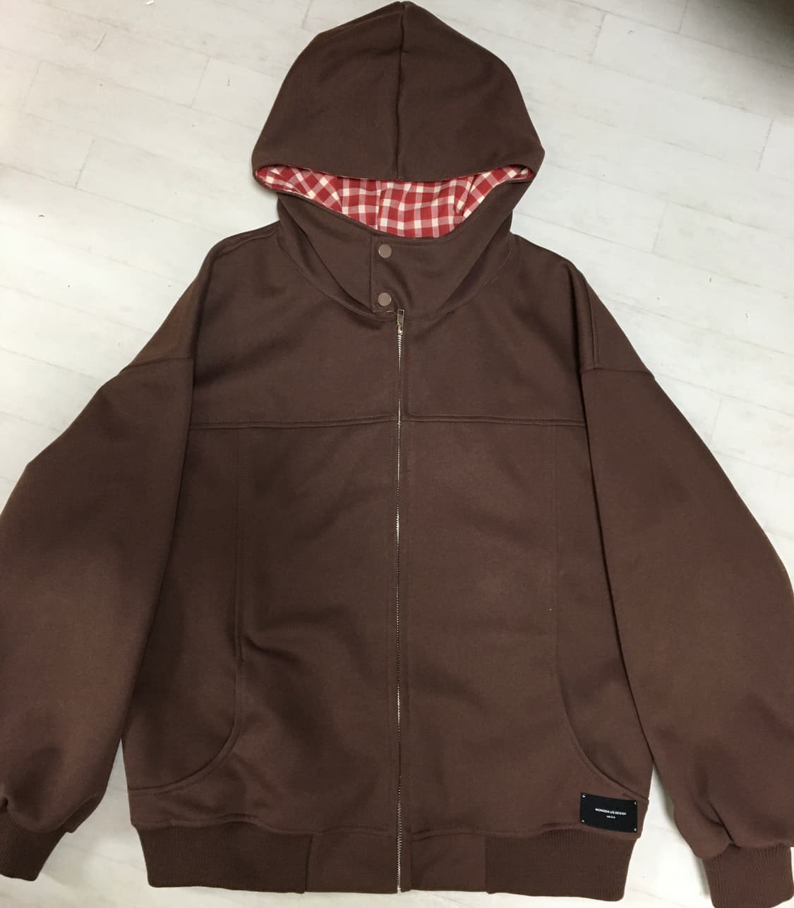 아사키프레자키 체크 브라운 후드집업 M 상품이미지1