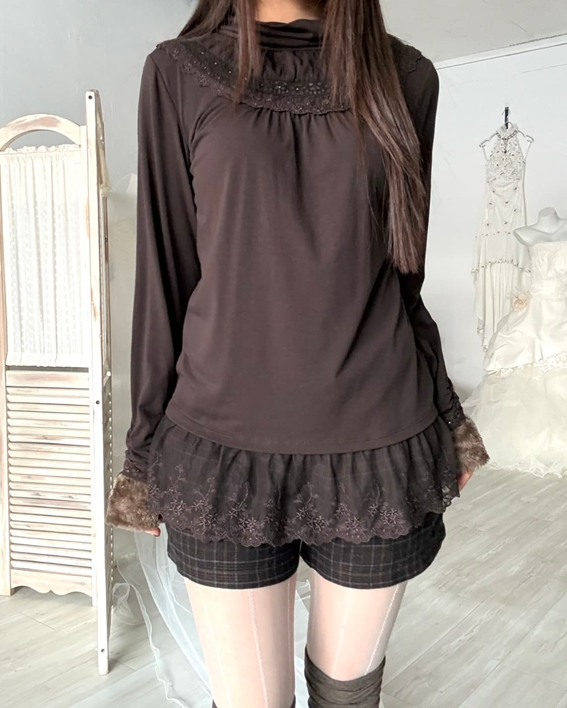 Deep mocha brown lana wool short pants 상품이미지2