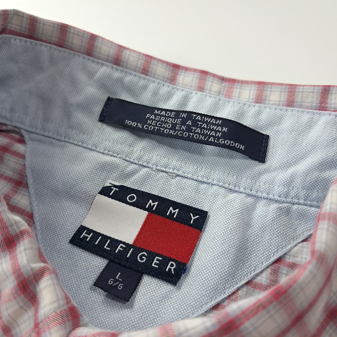 CK235 XL 타미힐피거 90s 대만판 멀티 스몰 체크 레드 반팔 셔 상품이미지3