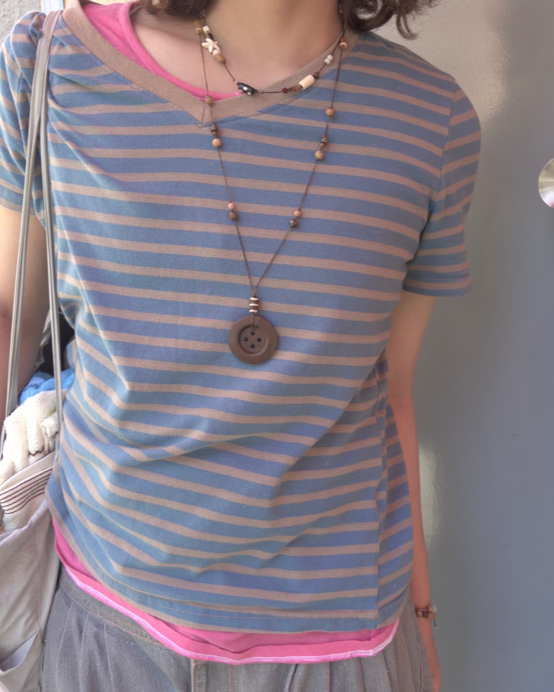 stripe button necklace 스트라이프 단추 목걸이 상품이미지4