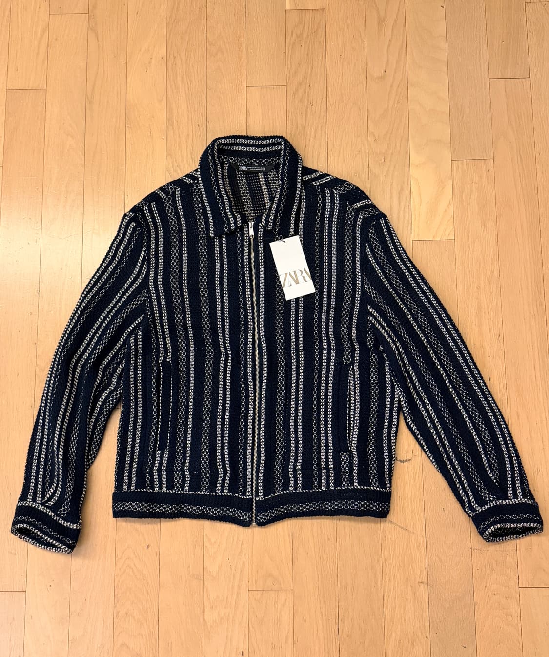 [새상품] 자라 자카드 네트 자켓 네이비/화이트 - 정가 14만원 상품이미지1