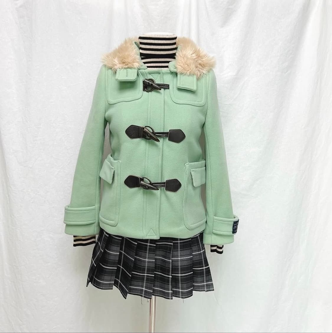 무드브릿지 민트색 퍼 후드 떡볶이코트 상품이미지3