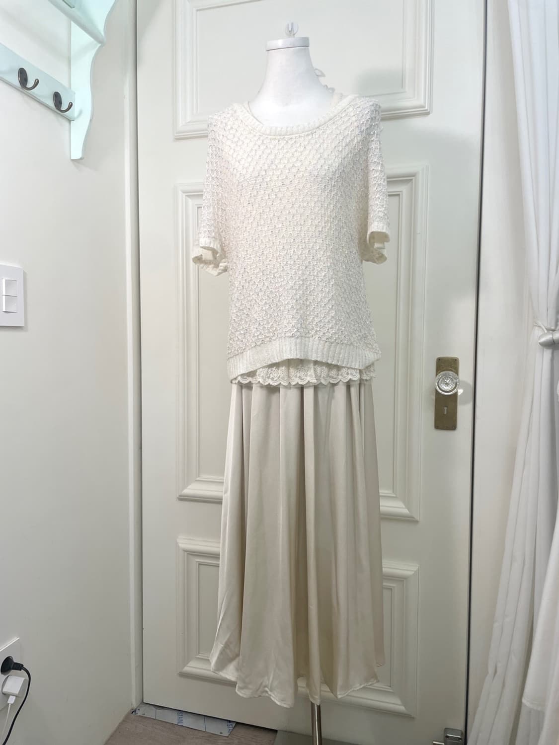 beigeivory satin banding long skirt 상품이미지6