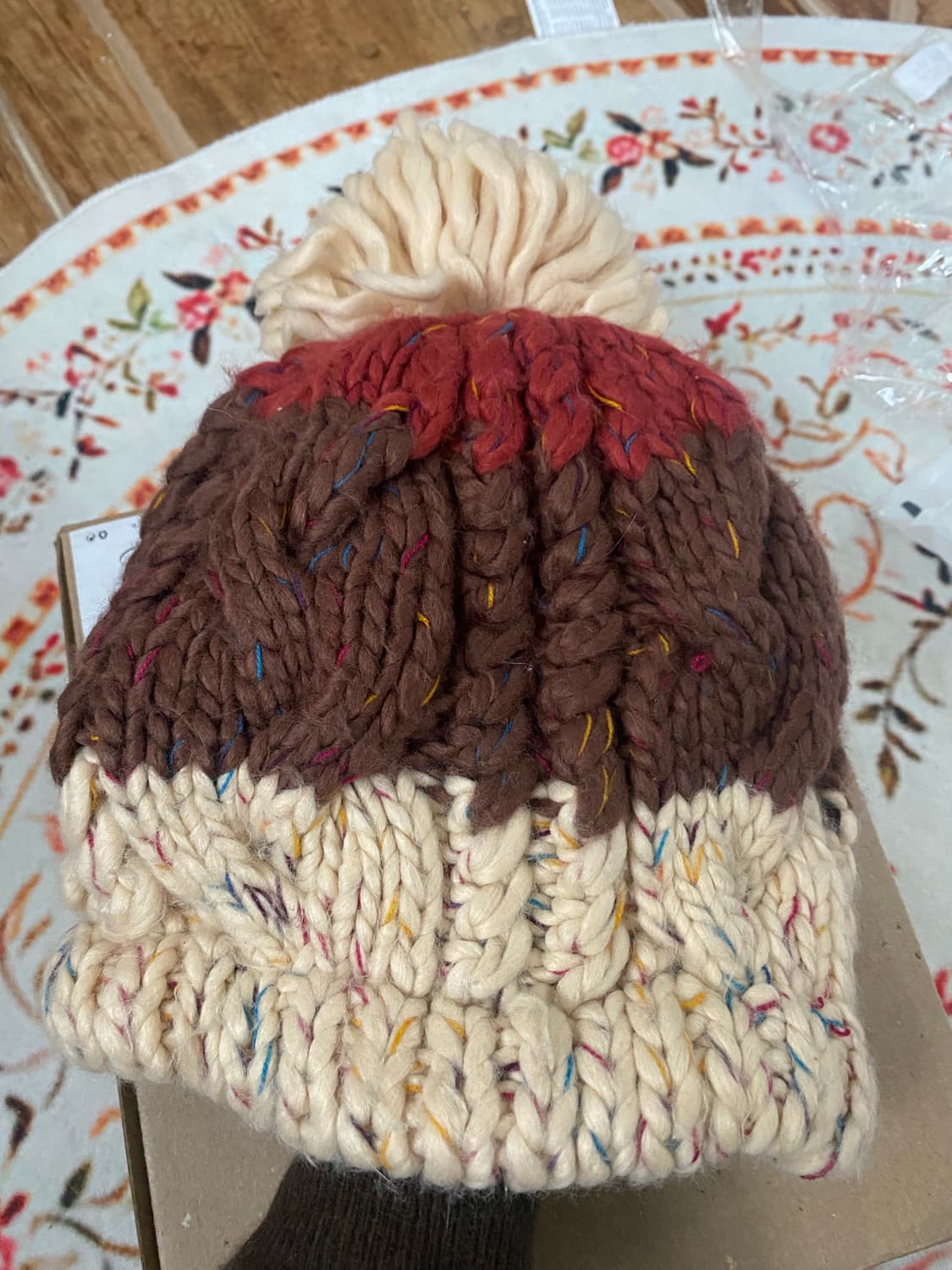 컬러 블록 니트 방울 털모자 상품이미지2