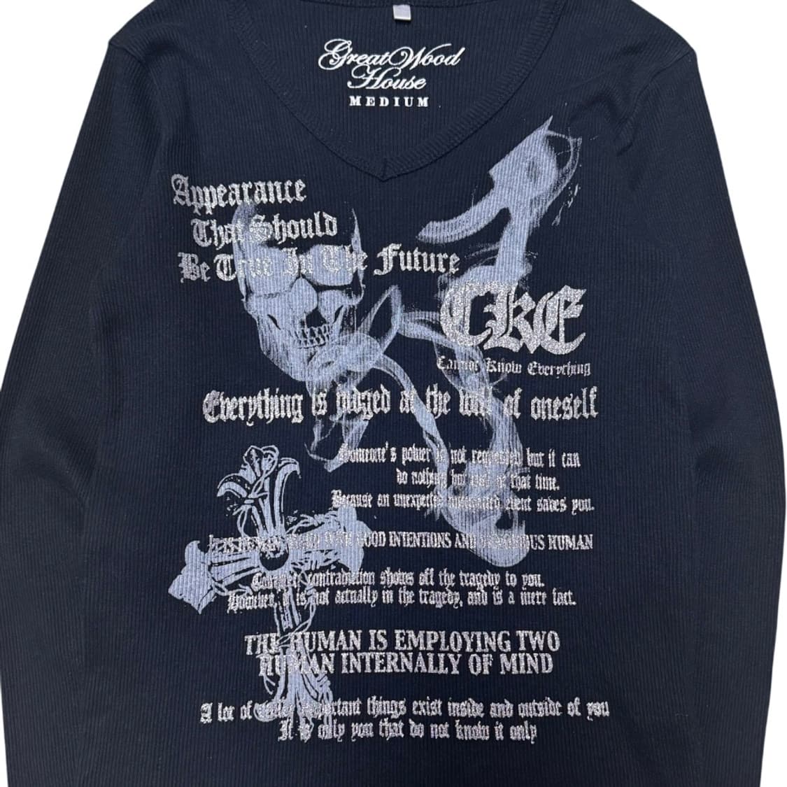 레터링 스컬 프린팅 브이넥 롱슬리브 상품이미지3