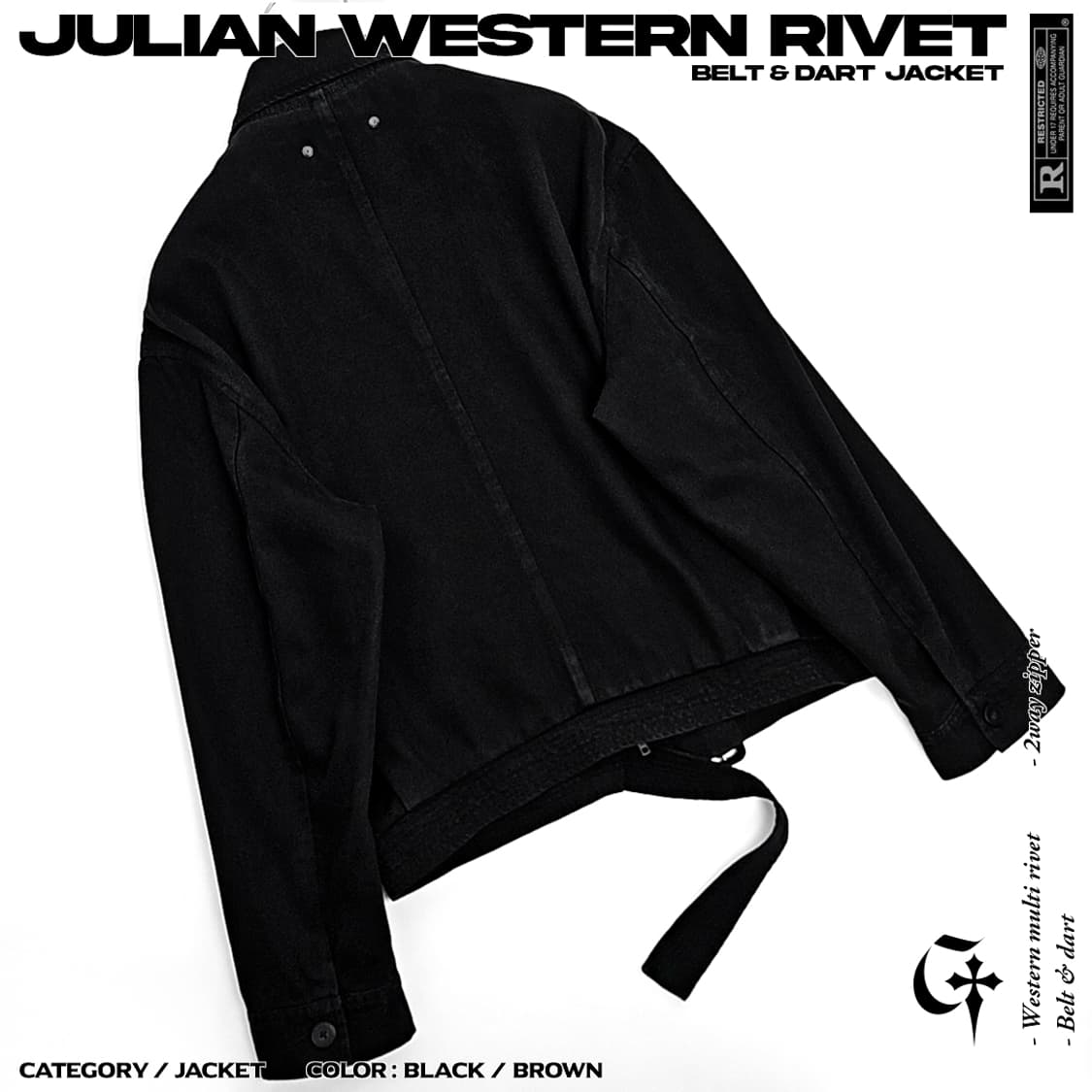Julian western 리벳 벨트 자켓 (black) 상품이미지2