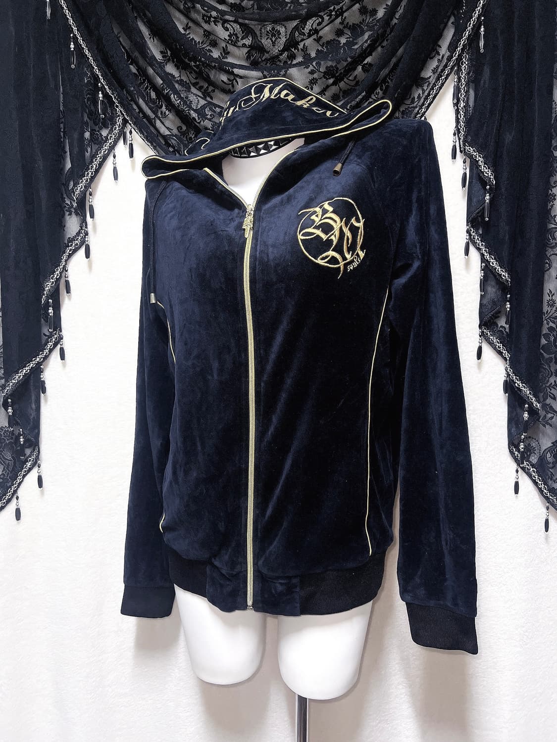 벨벳 후드집업 저지 고스 펑크 y2k 와투케 오네갸루 글리터 그런지 핀터 상품이미지1