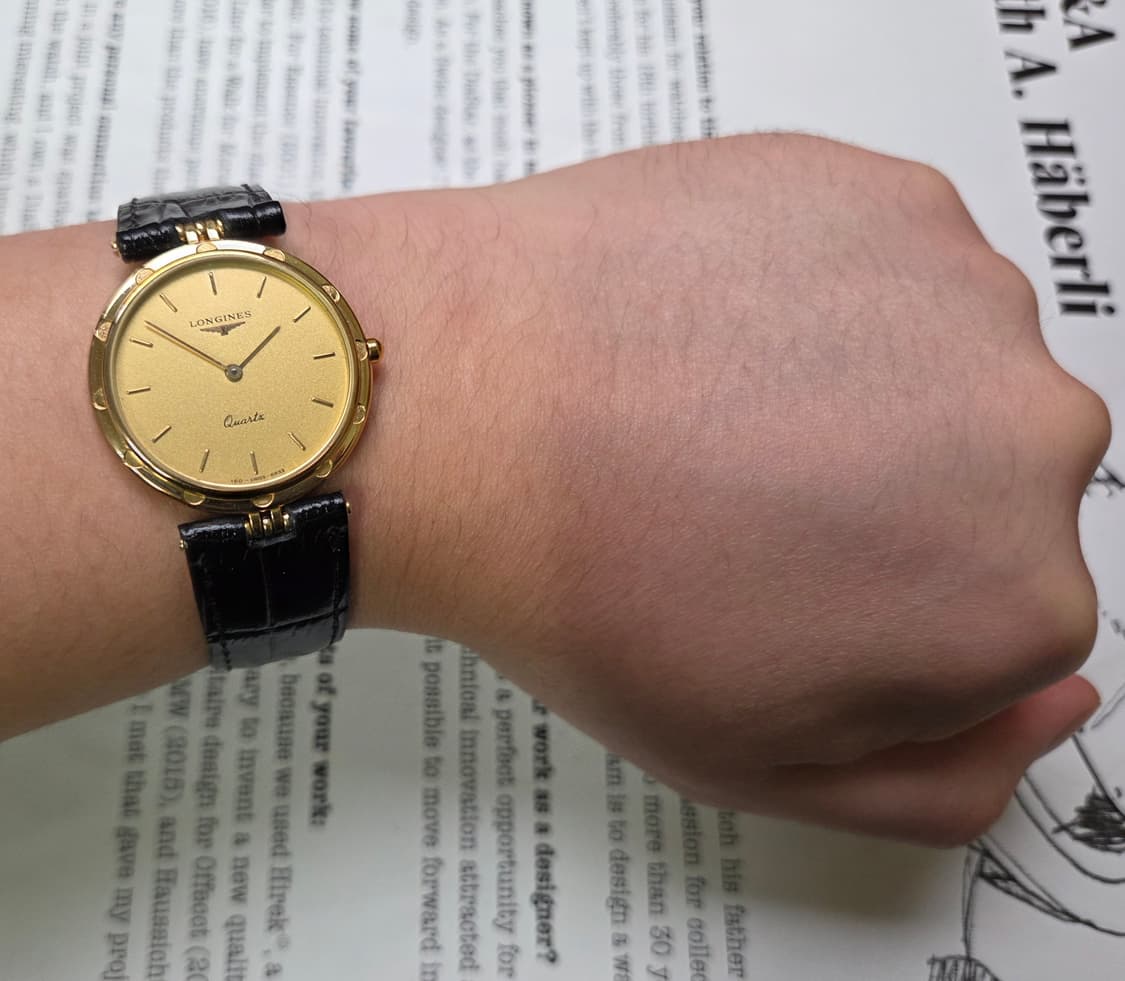 레어] 빈티지 론진 방돔형 금바리판 플라워베젤 올금장 슬림쿼츠 상품이미지7