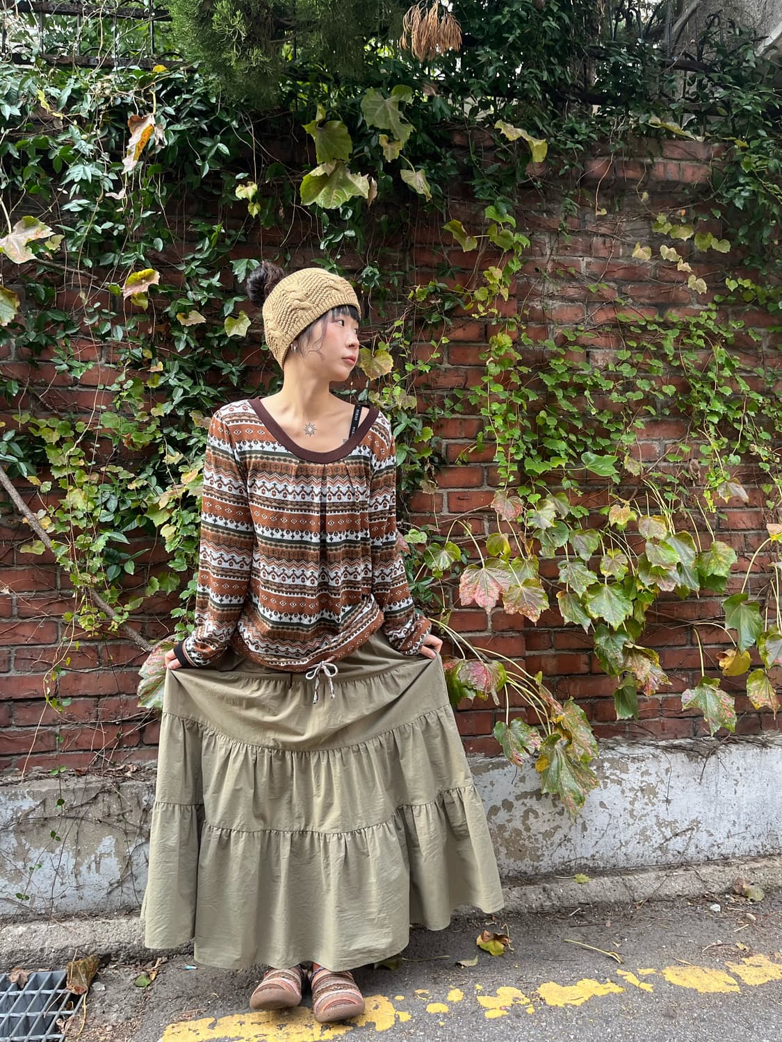 데일리무드 카키 롱 스커트 상품이미지1