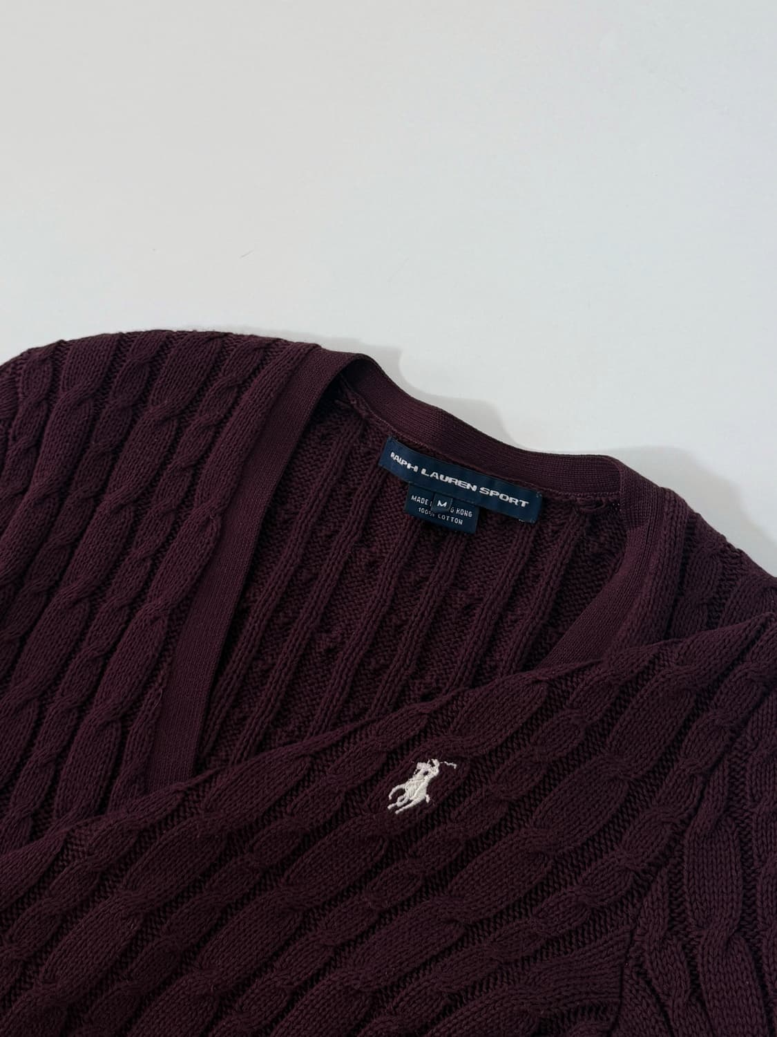 폴로 랄프로렌 딥버건디 코튼 꽈배기 니트 가디건 상품이미지2