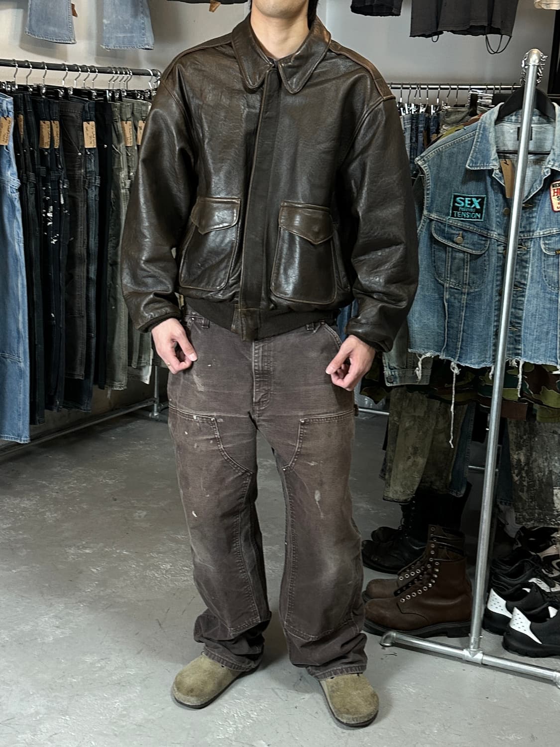 90's USA Made 빈티지 아비렉스 A2 레더 자켓 레더 봄버 상품이미지2