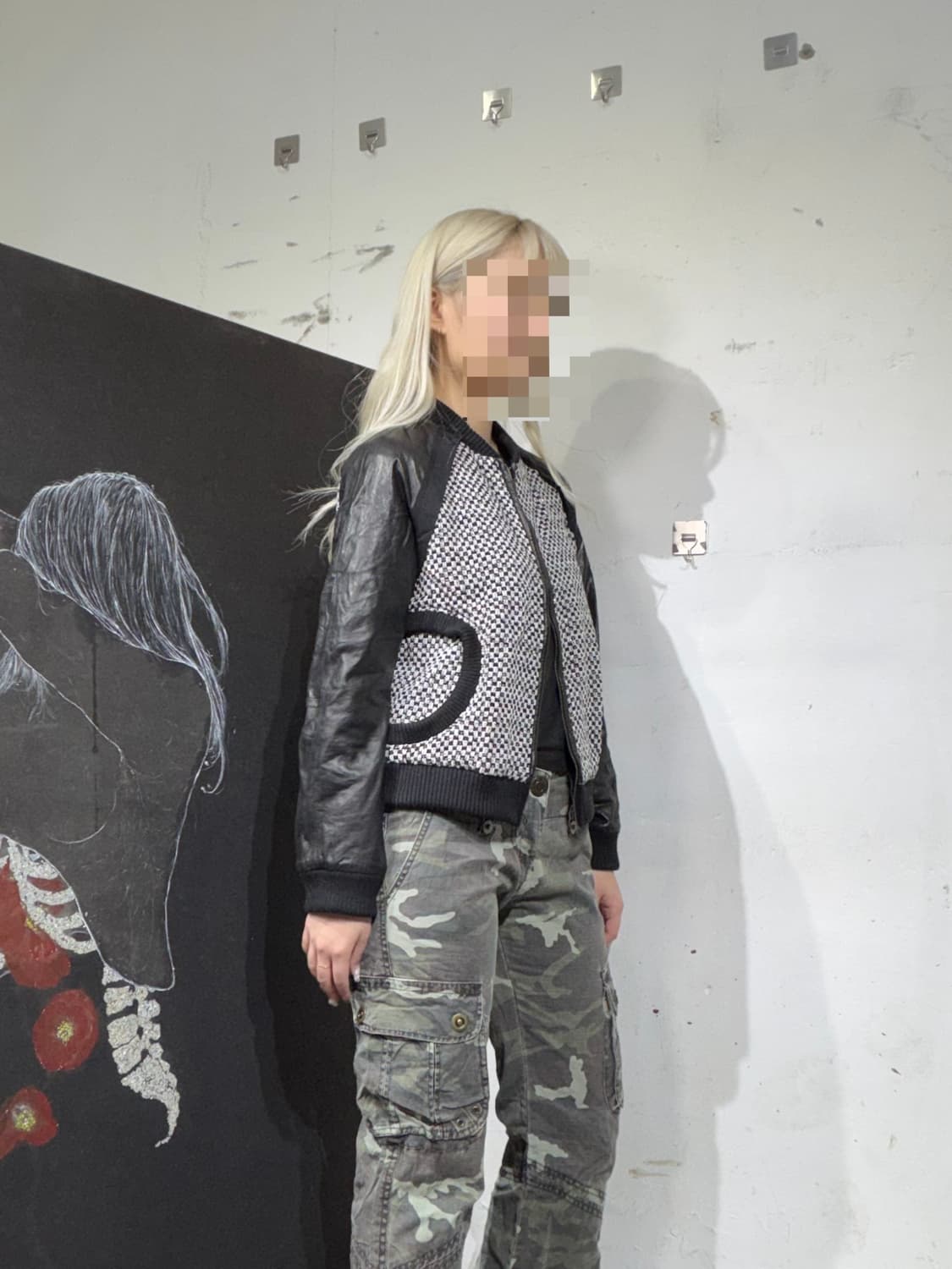 랑방 모노크롬 트위드 레더 가죽자켓 블루종 36 상품이미지4