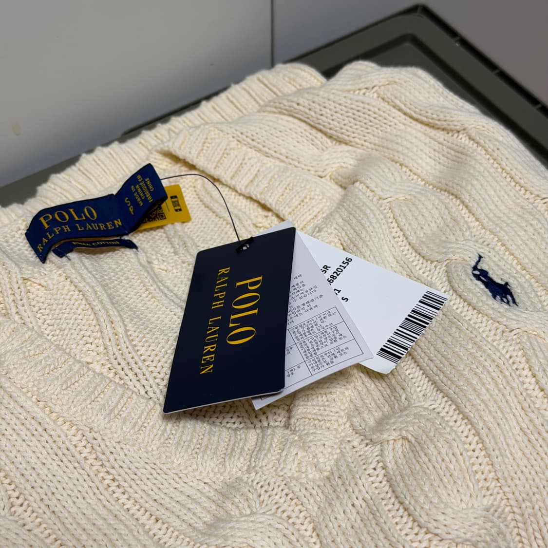 정품 백화점판 폴로 랄프로렌 케이블 니트 브이넥 아이보리 S (새상품) 상품이미지2