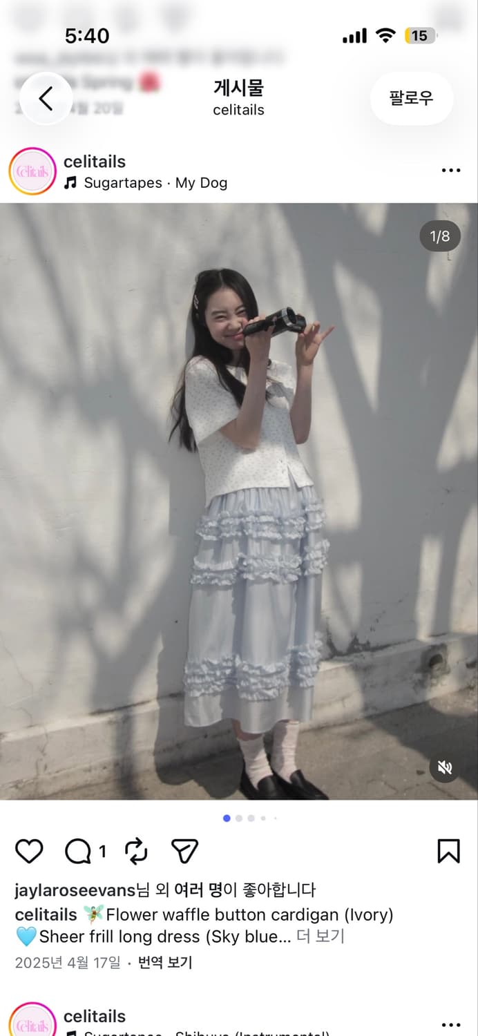 Celitails 쉬어 프릴 롱 드레스 (블루) 상품이미지2