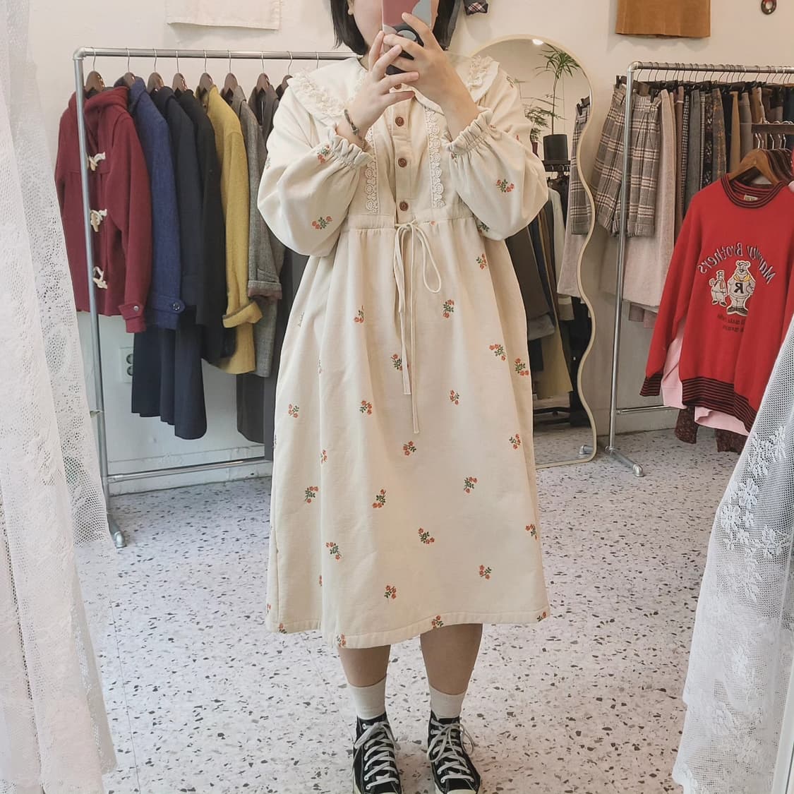 JYZI 코듀로이 플라워자수 기모 원피스 상품이미지10