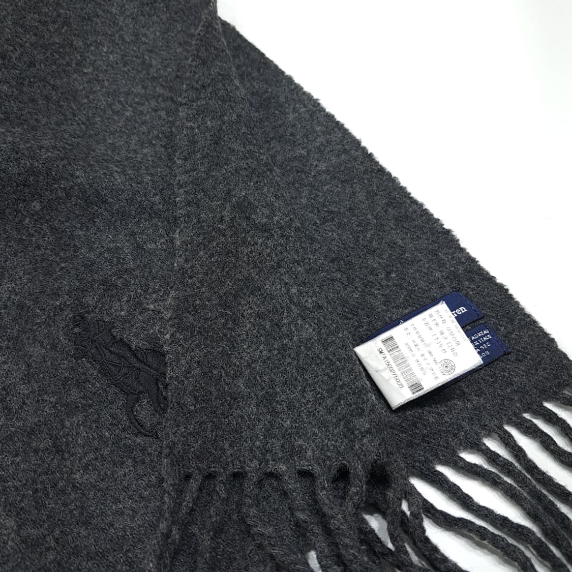 MX612 폴로 90s 이태리판 램스울 자수 차콜 머플러 목도리 상품이미지4