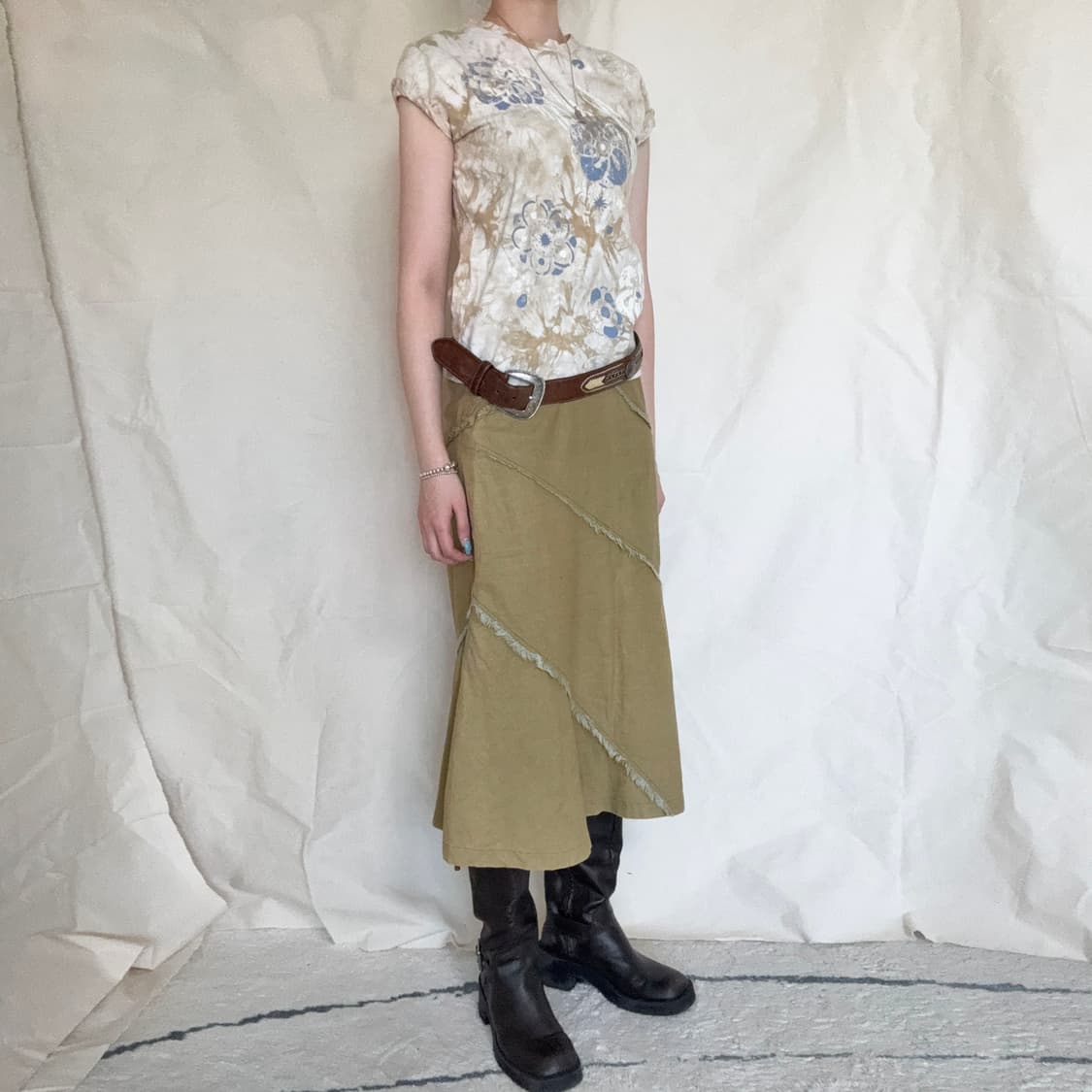 Asymmetric Paneled Linen Midi Skirt 상품이미지4