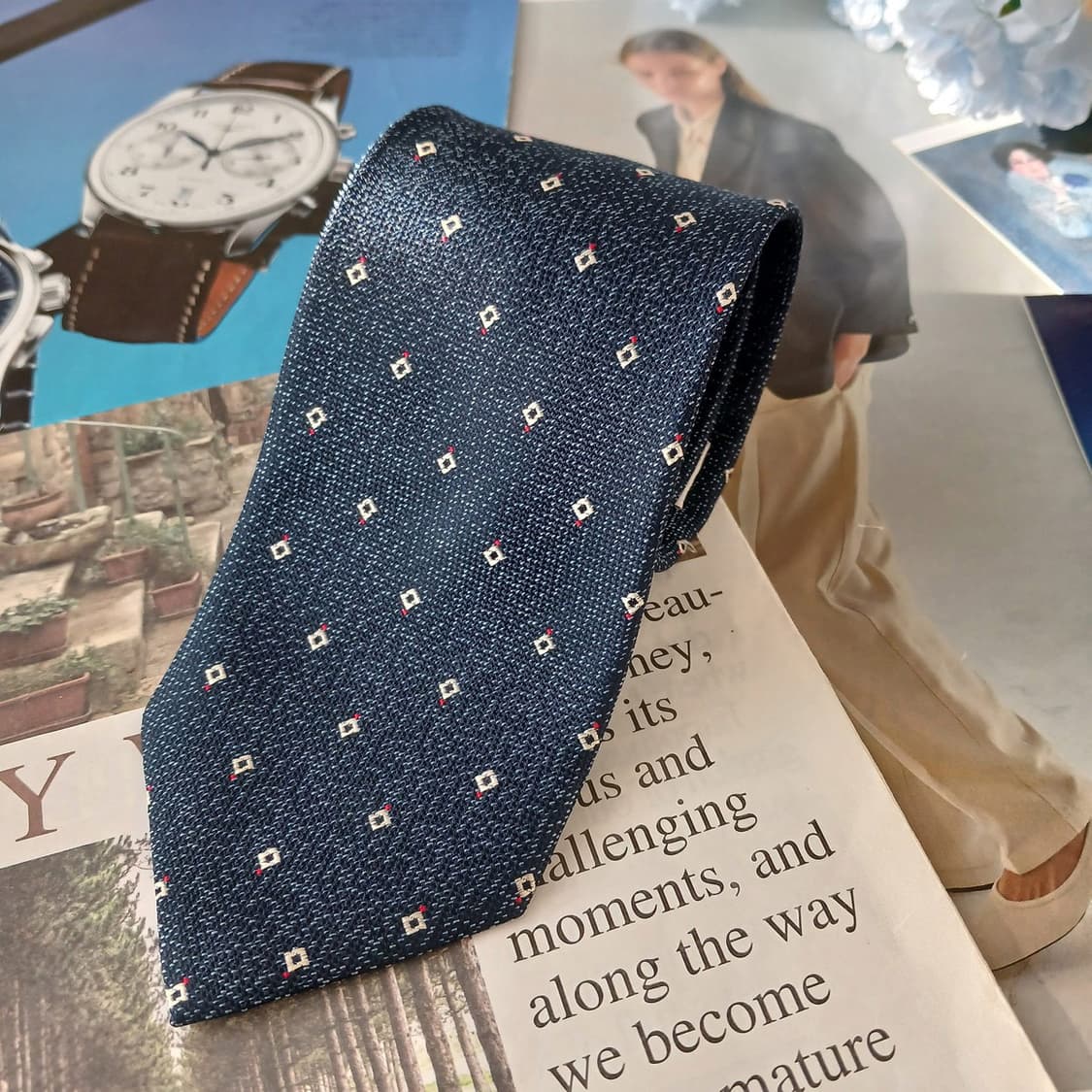 샤를 주르당 실크 네이비 패턴 넥타이 8.2cm A+등급 A19280
 상품이미지2