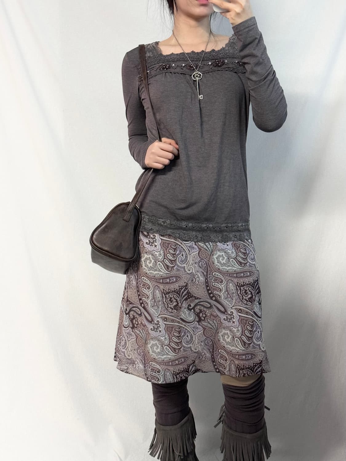 레이스 진주 디테일 롱 슬리브 티 상품이미지6