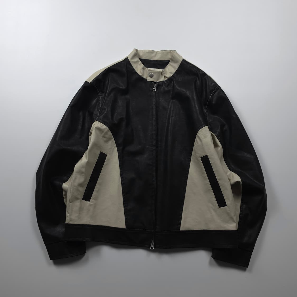 빈티지 카페레이서 배색 레더 바이커 자켓 (L) 상품이미지1