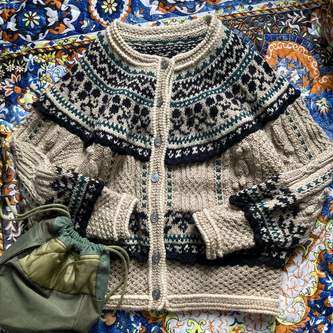 빈티지 핸드메이드 스티치 뜨개 울 니트 크로쉐 스웨터 버튼 가디건 아우터 상품이미지1