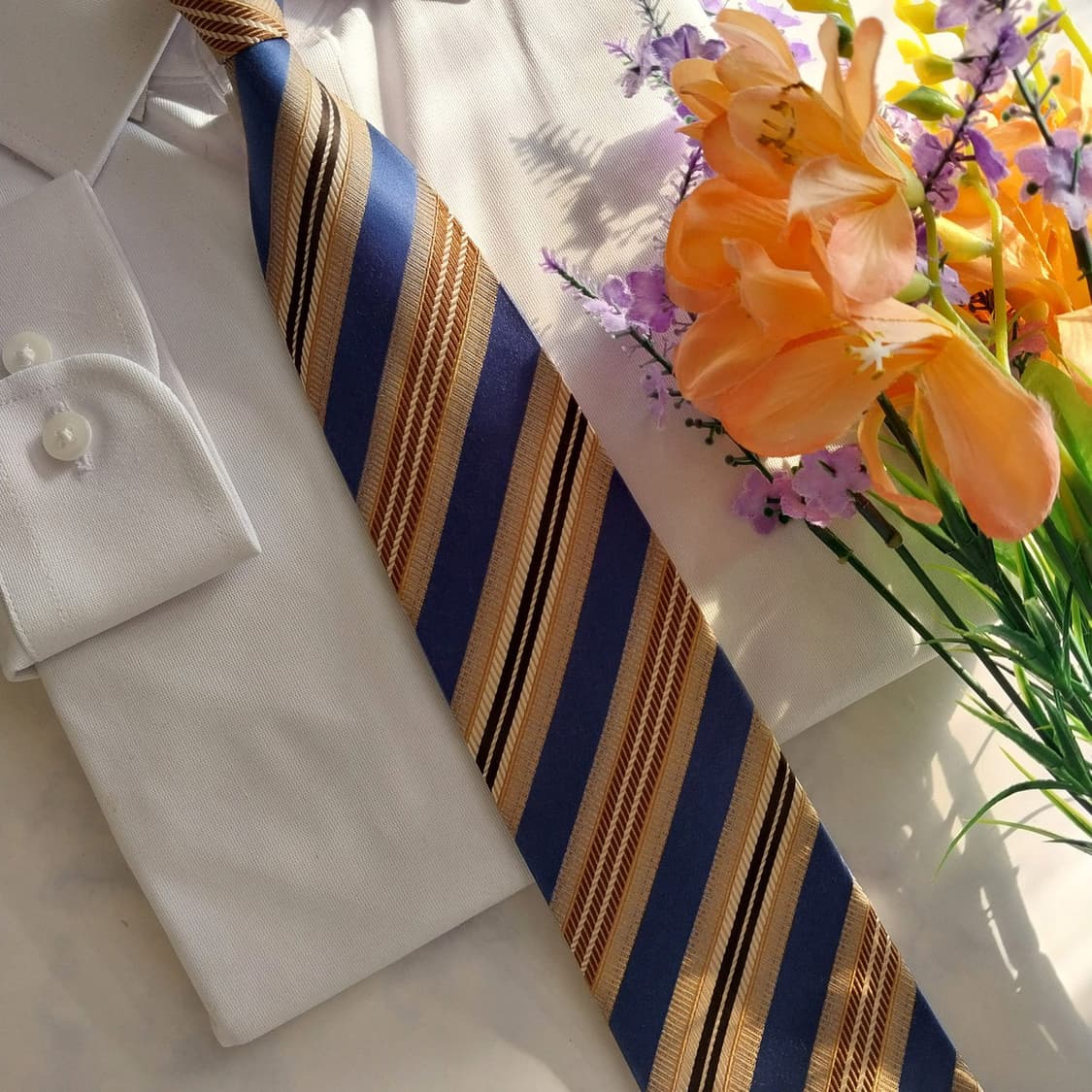 제냐 실크 베이지&블루 스트라이프 넥타이 8.7cm A+등급 K1385
 상품이미지8