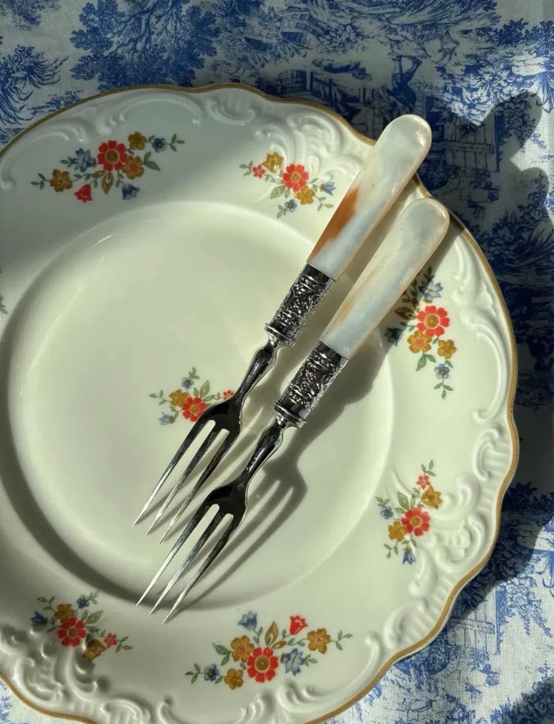 앤틱 실버플레이트 마더오브펄 자개포크 2개세트 상품이미지2