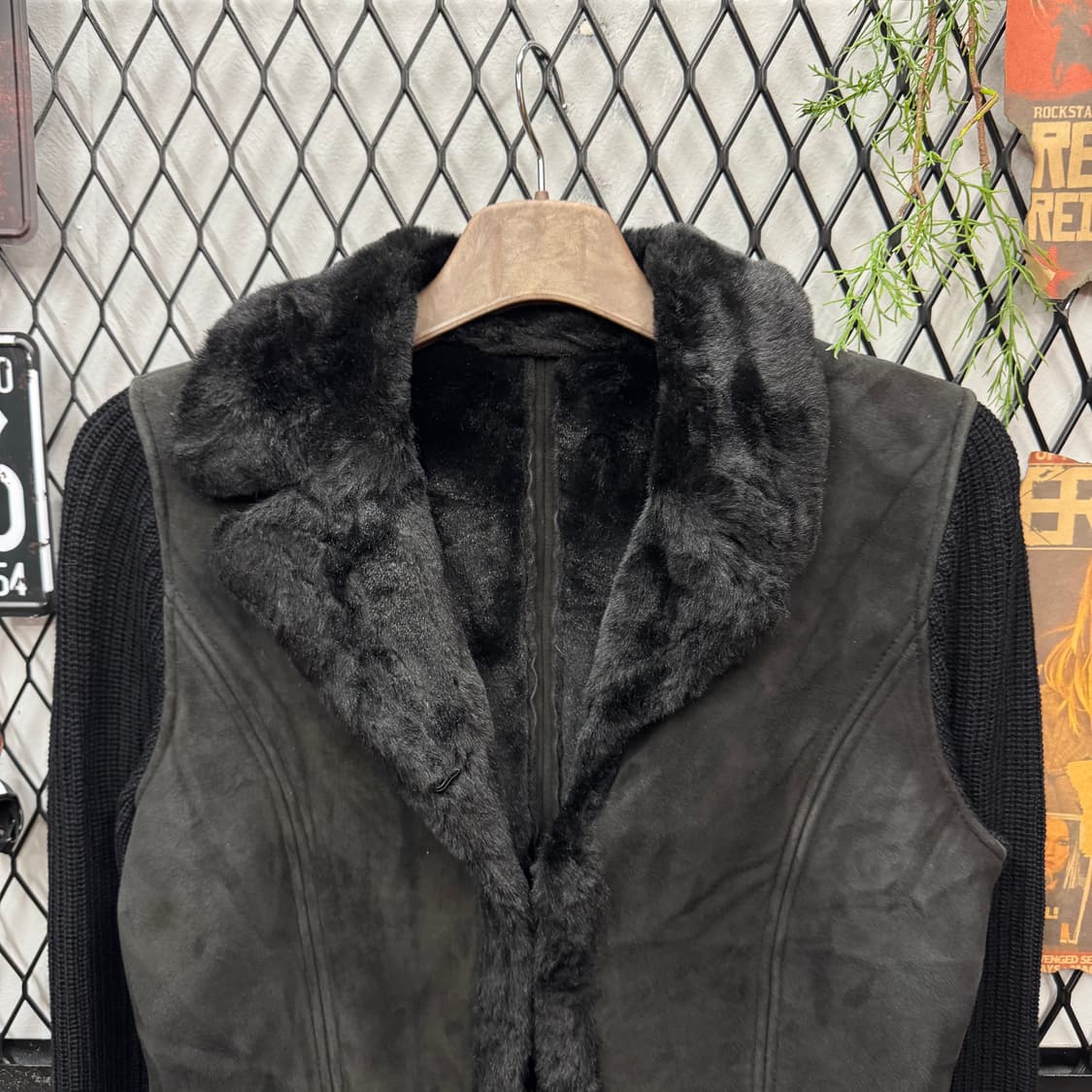 00s JPN VINTAGE 스웨이드 퍼트리밍 니트 자켓 블랙 상품이미지3