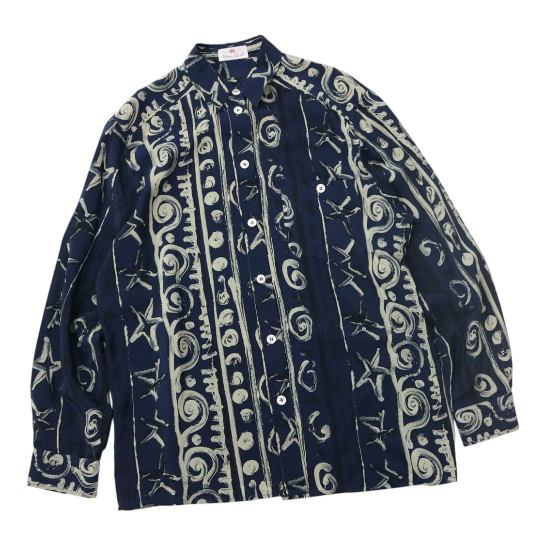 에띠엔 아이그너 빈티지 에스닉 패턴 실크 셔츠 네이비 (L) 상품이미지1