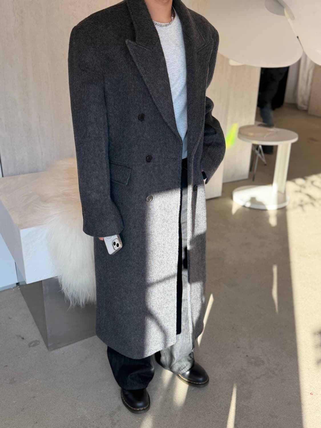 알렌느 알파카 더블 브레스티드 코트 차콜 [2] 상품이미지2