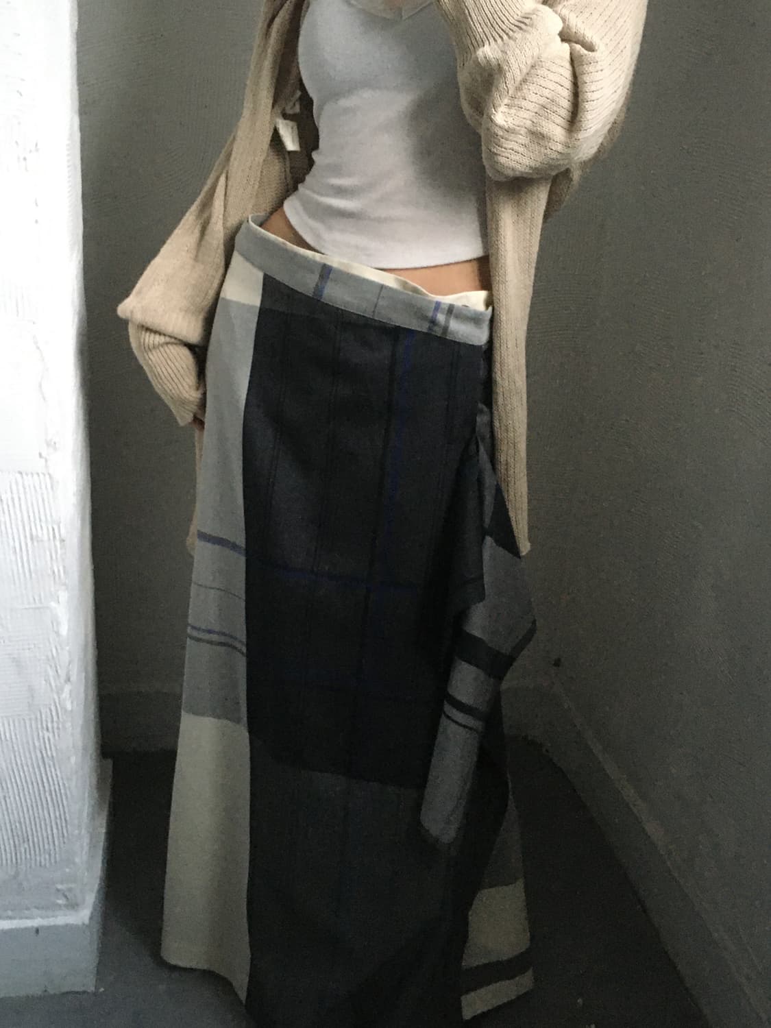 Y’s 요지야마모토 22AW 체크 패턴 롱 스커트 상품이미지1