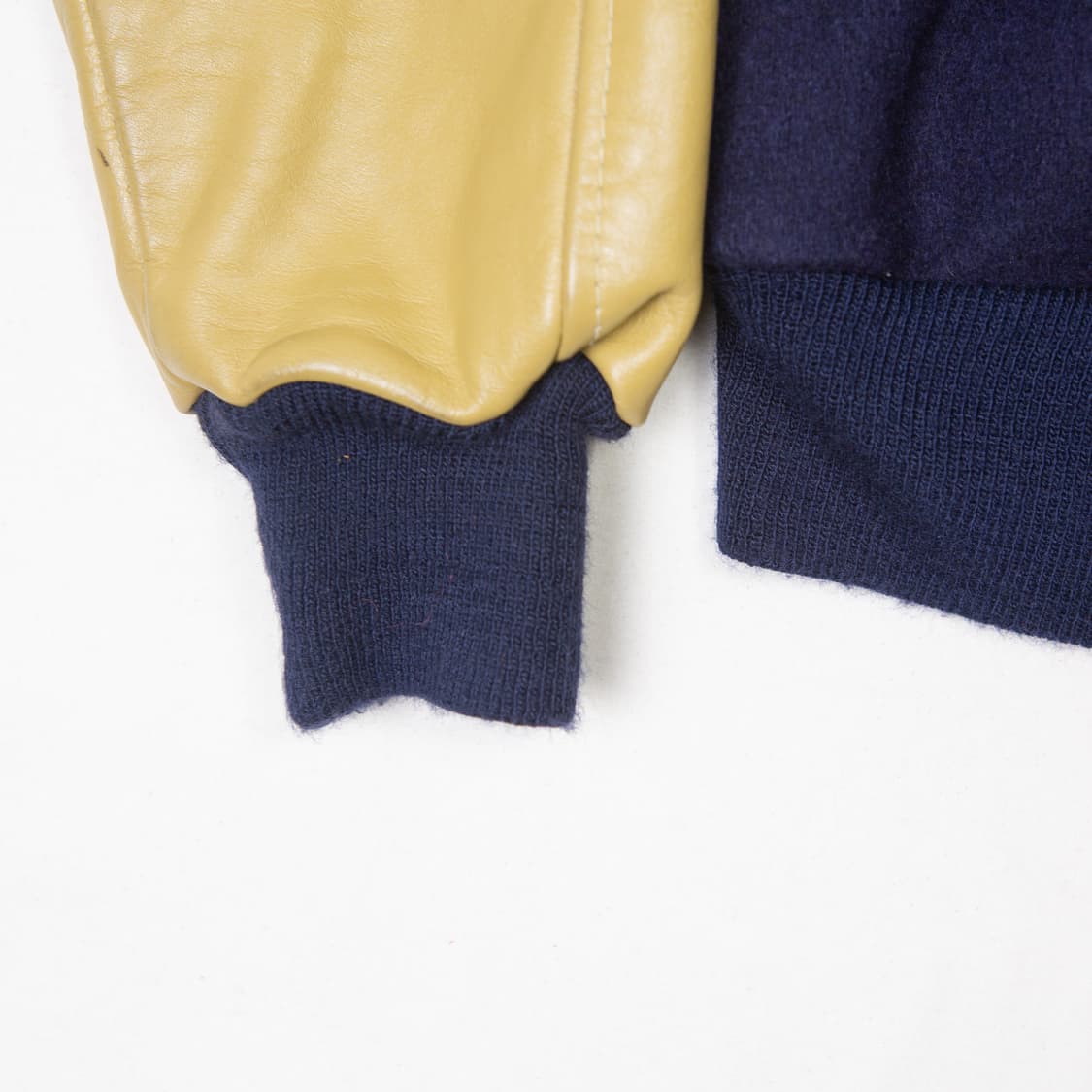 90s 레더암 패치워크 바시티 자켓 네이비 상품이미지4