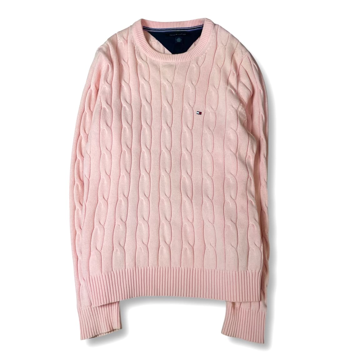 타미힐피거 자수로고 연핑크 꽈배기 긴팔 니트 M 상품이미지1