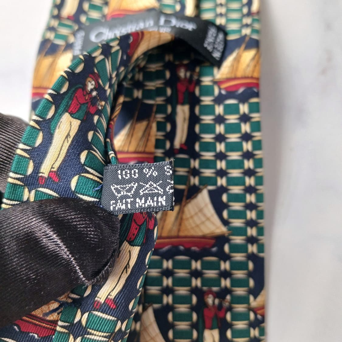크리스찬 디올 실크 그린 배 모티브 넥타이 9.5cm A+등급 E938 상품이미지8