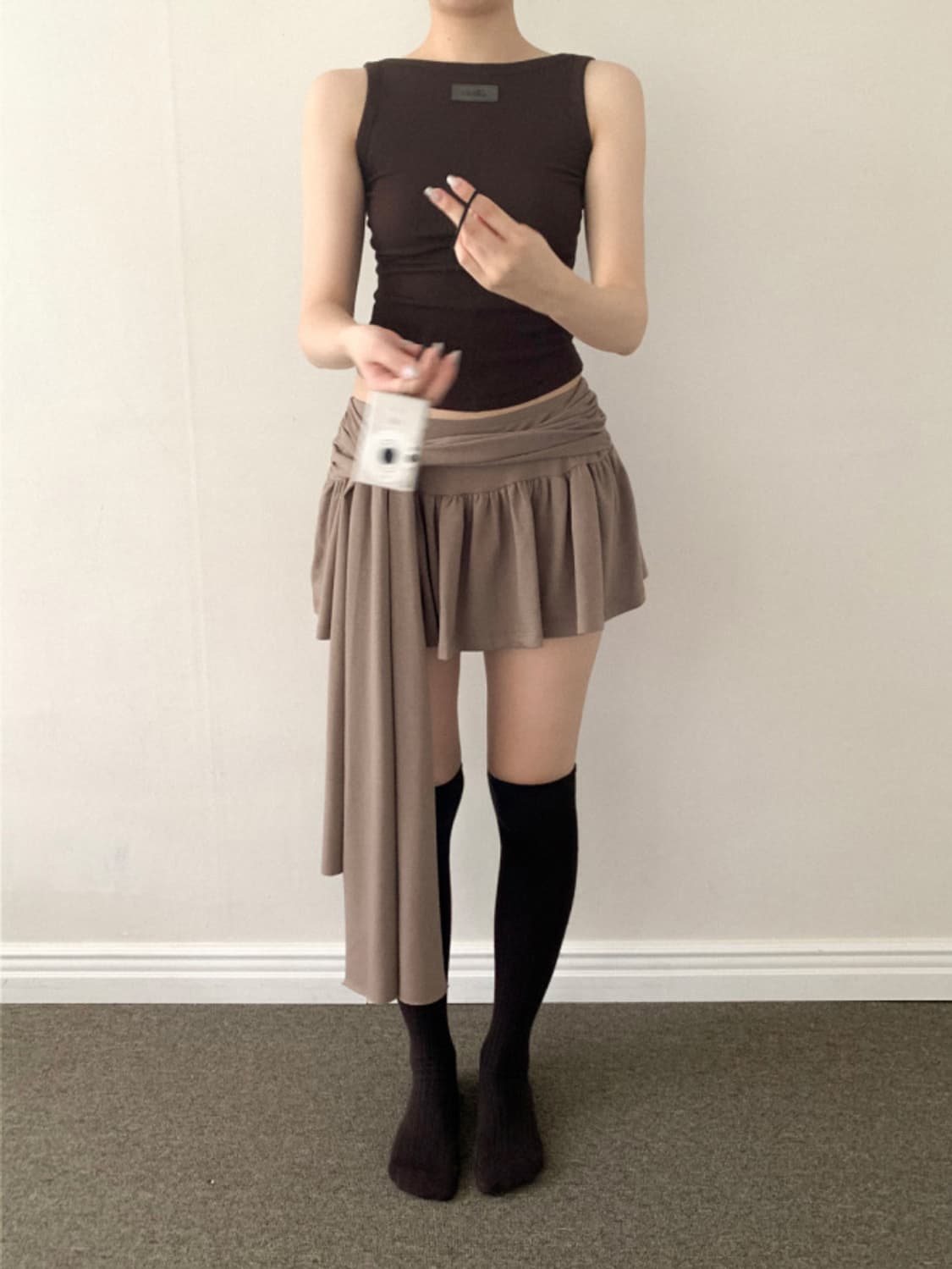 Bold tie skirt (brown) 상품이미지7