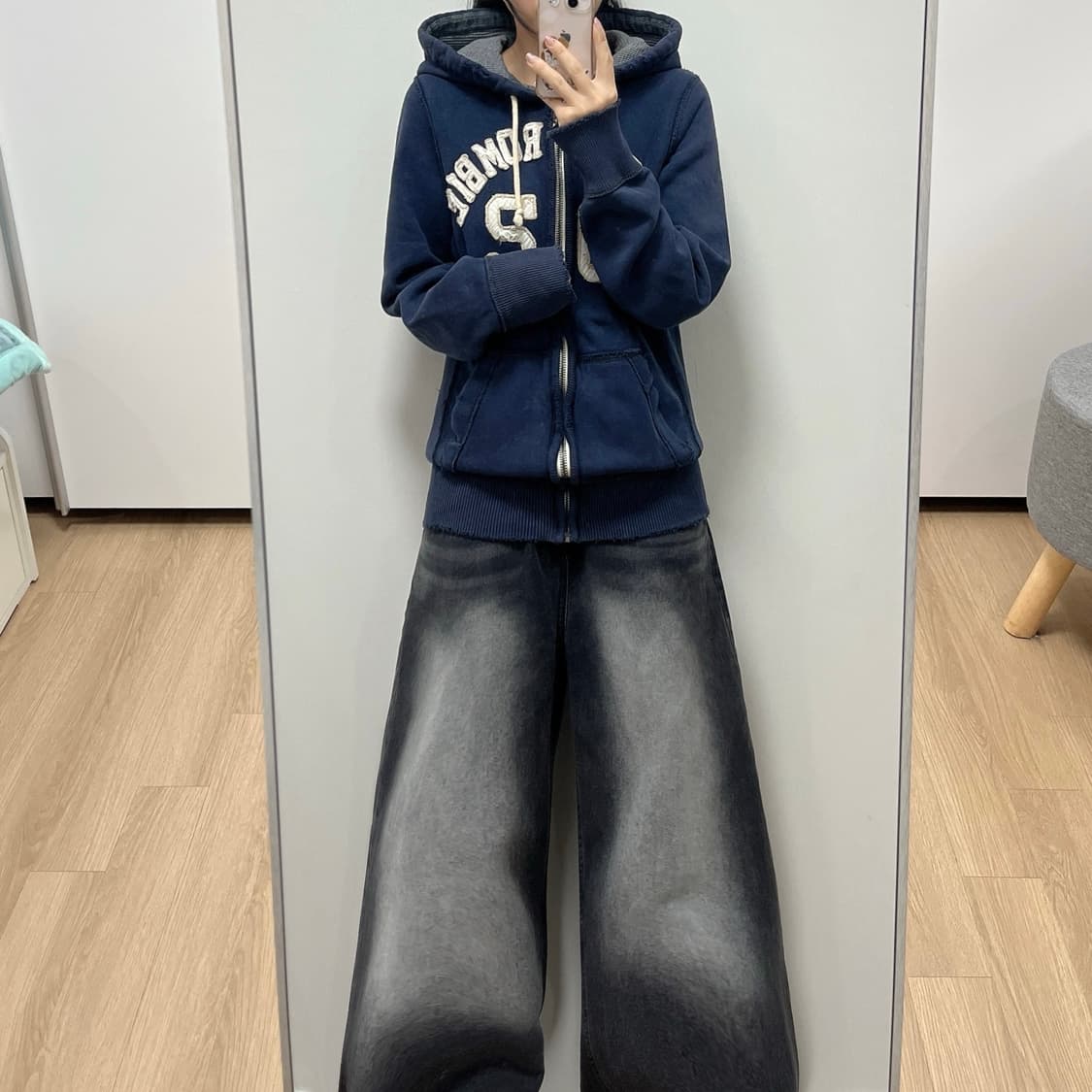 아베크롬비 자수로고 네이비 후드집업 상품이미지1