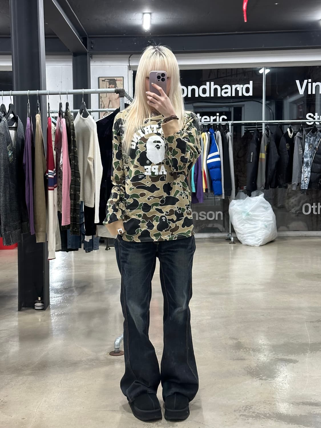 베이프 스타 카모 컬리지 롱슬리브 긴팔 티셔츠 상품이미지3