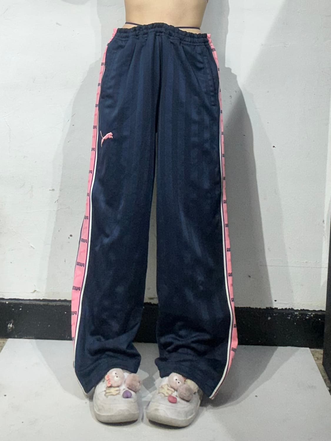 푸마 네이비 핑크 와이드 사이드 라인 추리닝 바지 M 상품이미지2