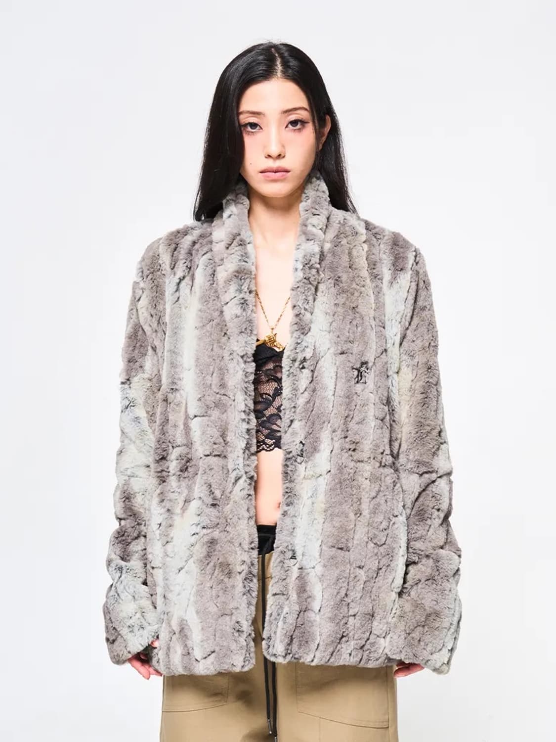 yeel 와이이이엘 믹스 헤어리 퍼 자켓 카키 브라운 상품이미지1