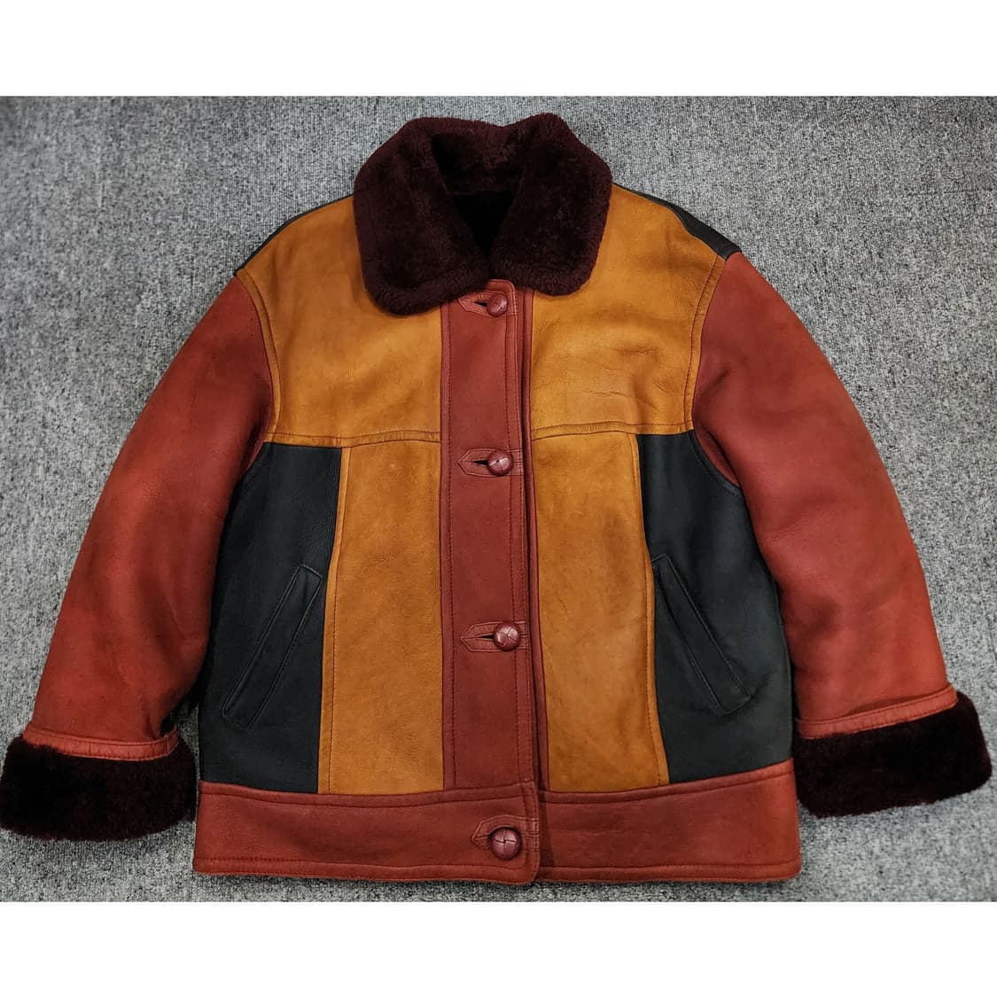 빈티지 빈폴 컬러블록 양가죽 양털 스웨이드 무스탕 95 상품이미지1