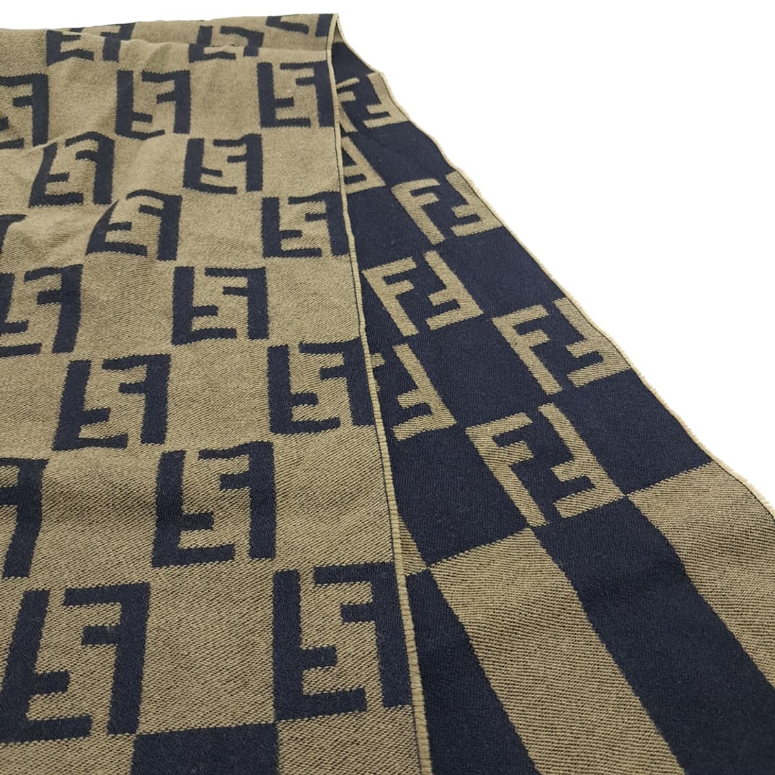 MX199 펜디 FF 모노그램 베이지 네이비 울 양면 목도리 머플러 상품이미지4